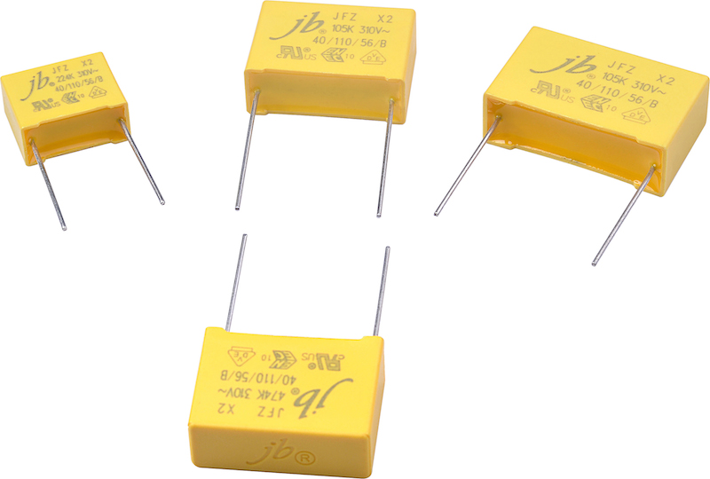 JFZ series X2 EMI suppression film caps rated to 310Vac 